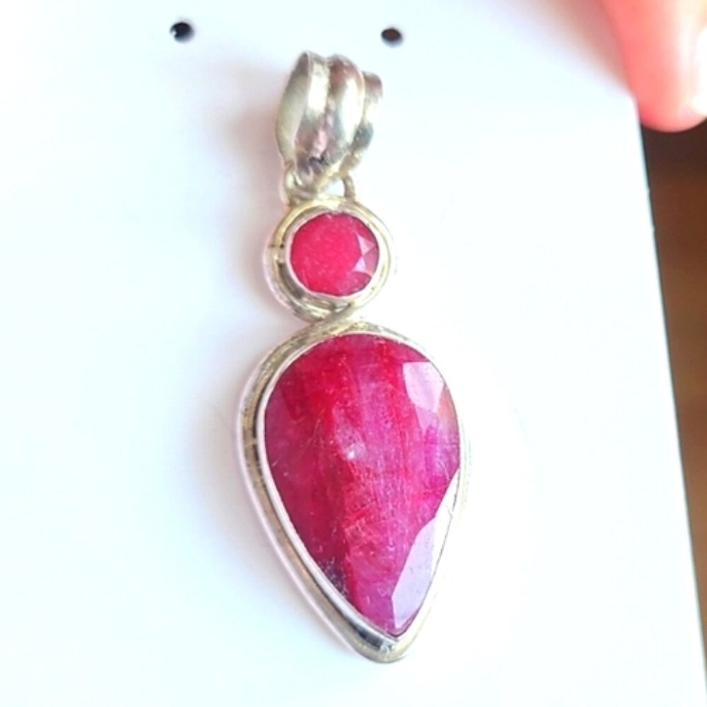 Vintage Core Antique Large Chunky Sterling Silver Pink Natural Ruby Pendant